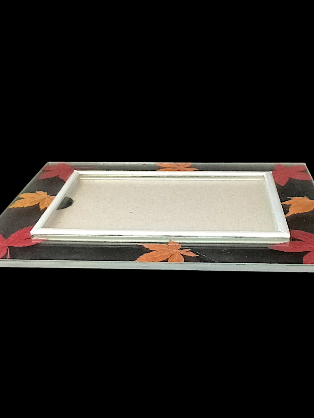 Vtg Dried Pressed Leaf Picture Photo Frame Lead Glass‎ Maple Leaves Farmhouse